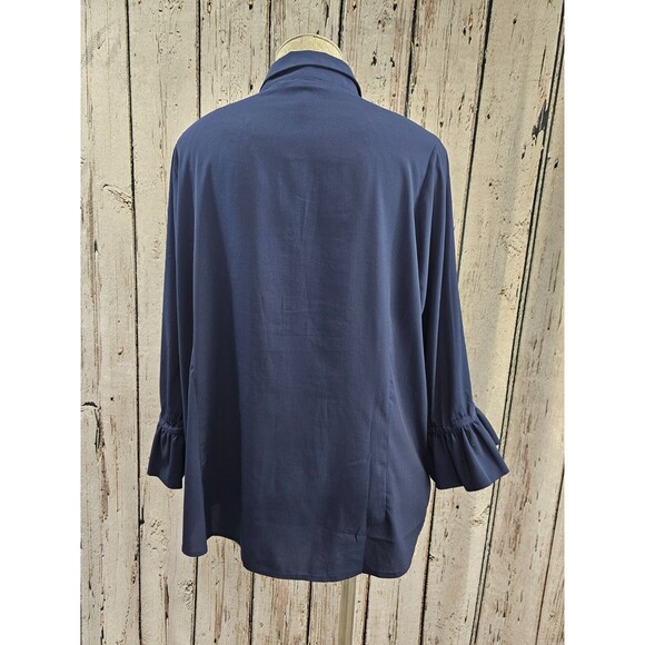 Gretchen Scott XXL Priss Blouse Chiffon Navy Blue Button Down Shirt Tunic Plus - Picture 3 of 7